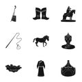 Mongolian national characteristics. Icons set about Mongolia.Clothing, soldiers, equipment. Mongolia icon in set