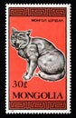 Mongolian postage stamp dedicated to thoroughbred cat. Feline