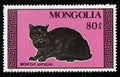 Mongolian postage stamp dedicated to thoroughbred cat. Feline