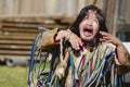 Mongolian shaman performs a ritual in Ulan Bator, Mongolia.