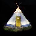 Mongolian teepee in the night with indoor lights