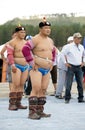 Mongolian wrestlers Royalty Free Stock Photo