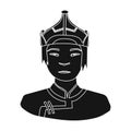 The Mongols in the helmet.Mongolian national protection.Mongolia single icon in black style vector symbol stock