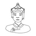 The Mongols in the helmet.Mongolian national protection.Mongolia single icon in outline style vector symbol stock