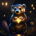 Mongoose hugging heart Cute little wolverine with heart shape on dark background. AI Generated animal ai