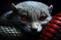 Mongoose Snake. Close-up view of cobra scales wrapped around a mongoose. Epic wildlife moment. Wildlife clash. AI generated.