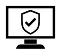 Computer monitor security shield tick icon