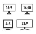 Monitor aspect ratio size, computer or tv display aspect ratio symbols set