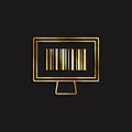 Monitor, barcode gold icon. Vector illustration of golden particle background