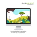 monitor with beautiful landscape wallpaper on screen isolated on white background realistic mockup devices