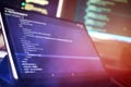Monitor closeup of function source code. Abstract IT technology background. Software source code Royalty Free Stock Photo