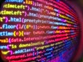 Monitor closeup of function source code. Source code close-up. Abstract screen of web developer. Information technology website Royalty Free Stock Photo