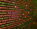Monitor closeup of function source code. Mobile app building. Big data concepts working in cyberspace environment. Computer Royalty Free Stock Photo