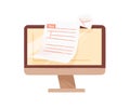 Monitor of computer demonstrate open email with tax form blank vector flat illustration. Online personal taxation