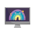 Monitor computer with rainbow in screen isolated design white background Royalty Free Stock Photo