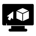 Monitor with 3D square and cursor pointer solid icon, architect studio concept. Vector graphics. Display with 3D program Royalty Free Stock Photo