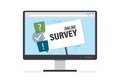 Monitor display, technology of online survey. Speech bubbles with signs. Abstract background about remote vote. Application or web