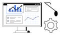 Data Analysis on Computer Screen with Graphs, Charts, and Gear Representing Optimization and Growth Royalty Free Stock Photo