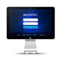 Monitor with ebanking login page over white