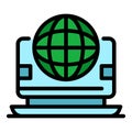 Monitor globe icon color outline vector