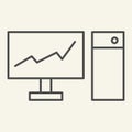 Monitor with graph on the screen thin line icon. Chart on pc vector illustration isolated on white. Diagram on computer Royalty Free Stock Photo