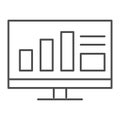 Monitor with graph thin line icon. Computer with chart vector illustration isolated on white. Information outline style Royalty Free Stock Photo