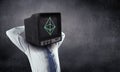 Monitor headed businessman. Mixed media Royalty Free Stock Photo