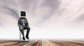 Monitor headed businessman. Mixed media Royalty Free Stock Photo