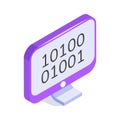 Monitor icon displaying binary code, representing digital data and programming concepts Royalty Free Stock Photo