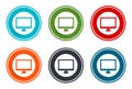 Monitor icon flat vector illustration design round buttons collection 6 concept colorful frame simple circle set Royalty Free Stock Photo