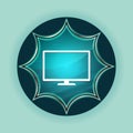 Monitor icon magical glassy sunburst blue button sky blue background Royalty Free Stock Photo