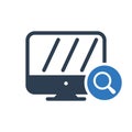 Monitor icon, technology icon with research sign. Monitor icon and explore, find, inspect symbol