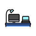 monitor laptop stand lamp home office color icon vector illustration