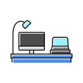 monitor laptop stand lamp home office color icon vector illustration