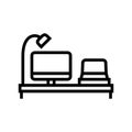 monitor laptop stand lamp home office line icon vector illustration