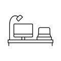 monitor laptop stand lamp home office line icon vector illustration