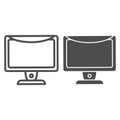 Monitor line and glyph icon. Computer screen vector illustration isolated on white. Desktop outline style design