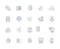 Monitor line icons collection. Display, Screen, Panel, Resolution, Size, Refresh rate, Brightness vector and linear