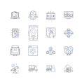 monitor line icons collection. Display, Screen, Resolution, Size, Refresh, Brightness, Contrast vector and linear