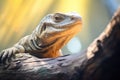 monitor lizard basking on sunlit tree trunk Royalty Free Stock Photo