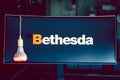 monitor logo Bethesda software house producer of video games, famous for Elder Scrolls and Fallout brands Royalty Free Stock Photo