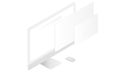 Monitor mockup with blank screen and blank web wireframing pages Royalty Free Stock Photo
