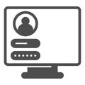 Monitor monoblock with user login page solid icon, computer concept, authorization vector sign on white background