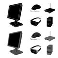 Monitor, mouse and other equipment. Personal computer set collection icons in black,monochrom style vector symbol stock Royalty Free Stock Photo