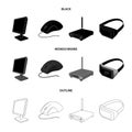 Monitor, mouse and other equipment. Personal computer set collection icons in black,monochrome,outline style vector Royalty Free Stock Photo