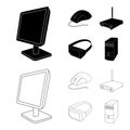 Monitor, mouse and other equipment. Personal computer set collection icons in black,outline style vector symbol stock Royalty Free Stock Photo