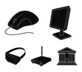 Monitor, mouse and other equipment. Personal computer set collection icons in black style vector symbol stock Royalty Free Stock Photo