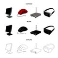 Monitor, mouse and other equipment. Personal computer set collection icons in cartoon,black,outline style vector symbol Royalty Free Stock Photo