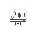 Monitor with musical note line icon Royalty Free Stock Photo