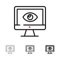 Monitor, Online, Privacy, Surveillance, Video, Watch Bold and thin black line icon set